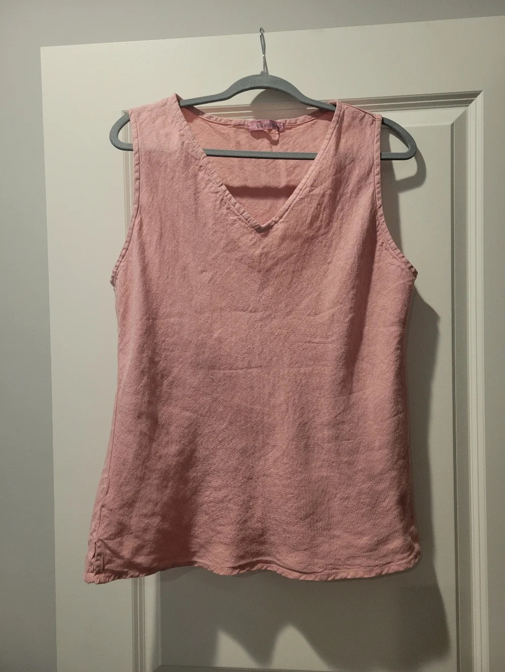 cut loose Pink V-Neck Sleeveless Linen Tank Top 21.5" P2P - Picture 1 of 9